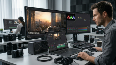 Professional video editing setup