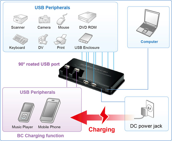 HU2SA0 USB 2.0 10-Port Charging Hub